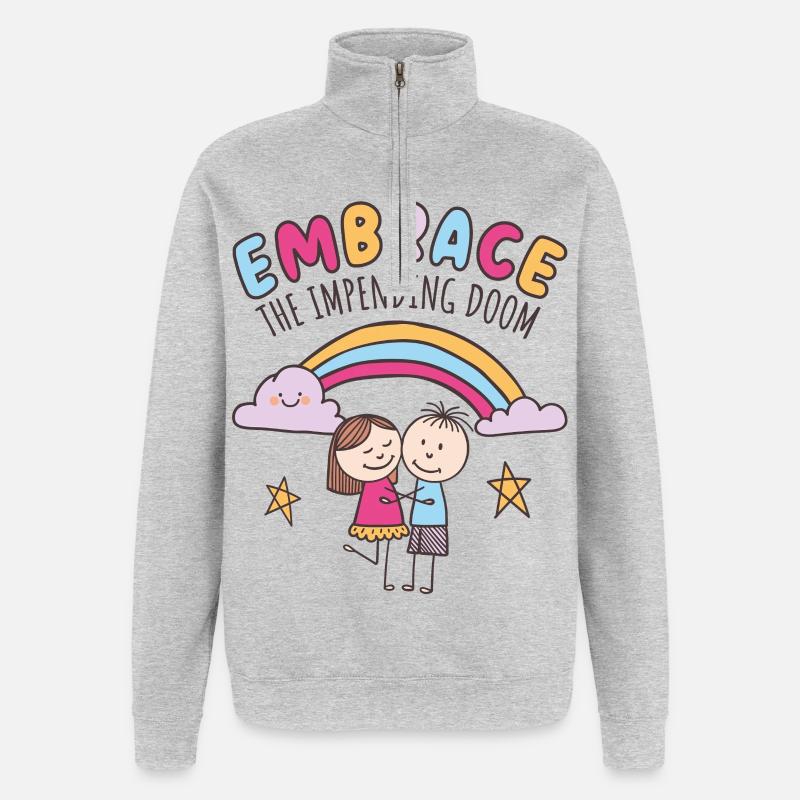 Umarme das drohende Unheil - Quarter-Zip-Sweatshirt - Grau meliert