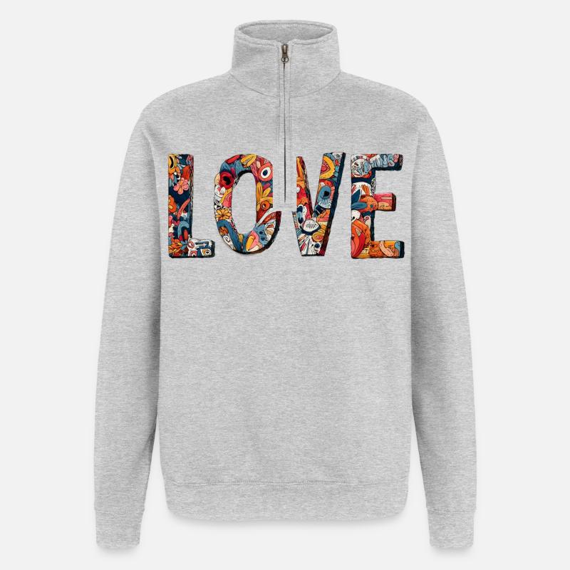 Conception créative de graffitis LOVE - Sweat à zip 1/4 - gris chiné