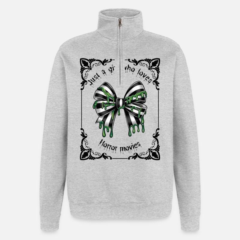 Black and white goth striped bow in a tarot frame  - Quarter-Zip Sweatshirt - heather grey