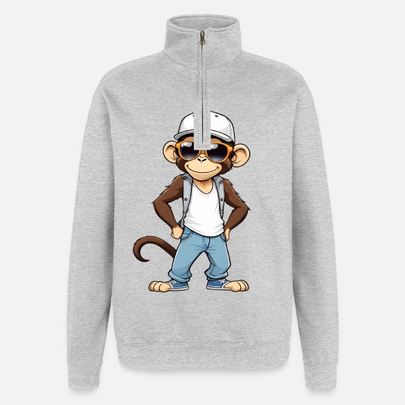 Cool monkey with sunglasses and cap - Quarter-Zip Sweatshirt - heather grey