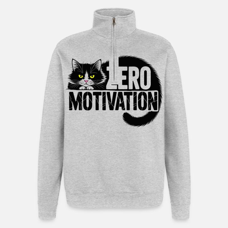 Null Motivation Katze - Quarter-Zip-Sweatshirt - Grau meliert