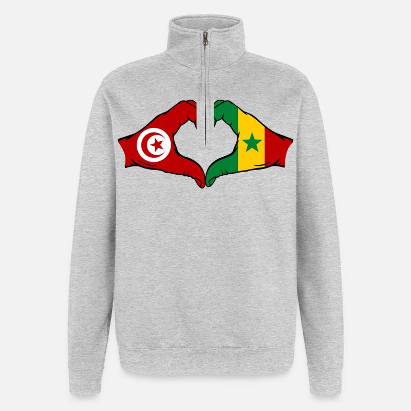 Tunisia Senegal Flag Hands Heart Shape - Quarter-Zip Sweatshirt - heather grey