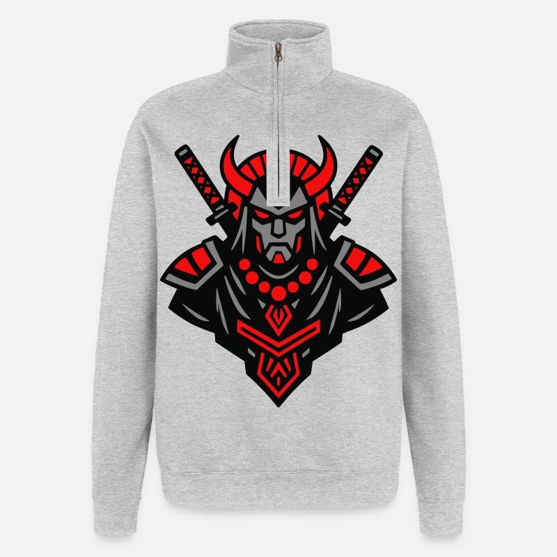 Samurai Devil Warrior - Quarter-Zip-Sweatshirt - Grau meliert