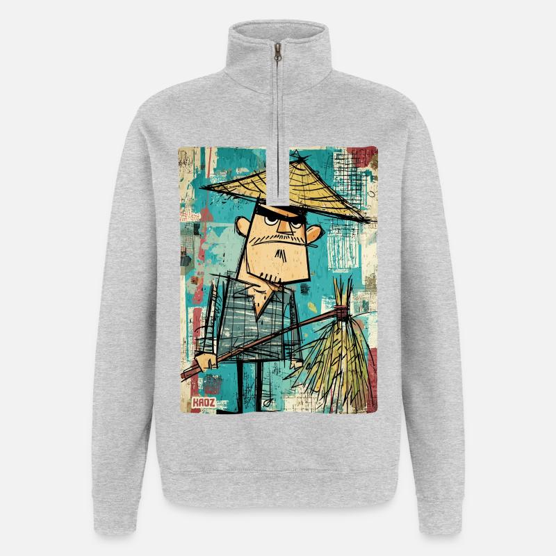 Graffiti Samurai with Broom - Quarter-Zip Sweatshirt - heather grey