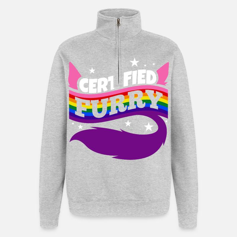 Fourrure certifiée - Sweat à zip 1/4 - gris chiné