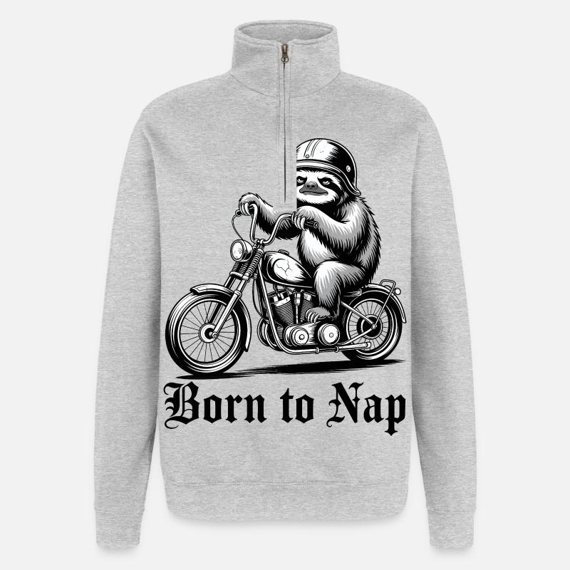 Faultierfahrer auf dem Motorrad - Quarter-Zip-Sweatshirt - Grau meliert