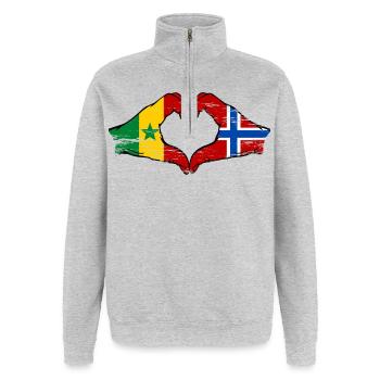 Senegal Norwegen Flagge Hände Herzform used - Quarter-Zip-Sweatshirt - Grau meliert - Vorne - AI Model Female 172 light (172cm) & AI Model Male 178 dark (178cm)