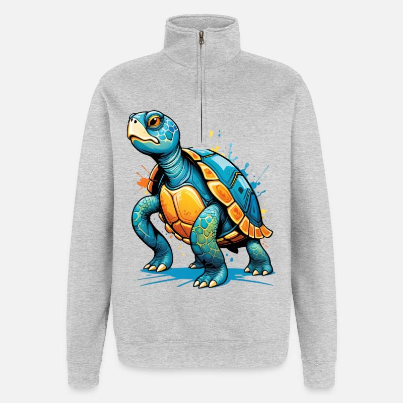 Farbige Schildkröte Illustration mit Spritzern - Quarter-Zip-Sweatshirt - Grau meliert
