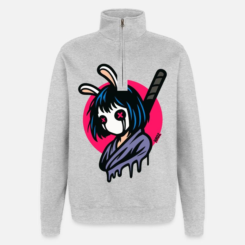 Bunny Masks Samurai Warrior - Quarter-Zip Sweatshirt - heather grey