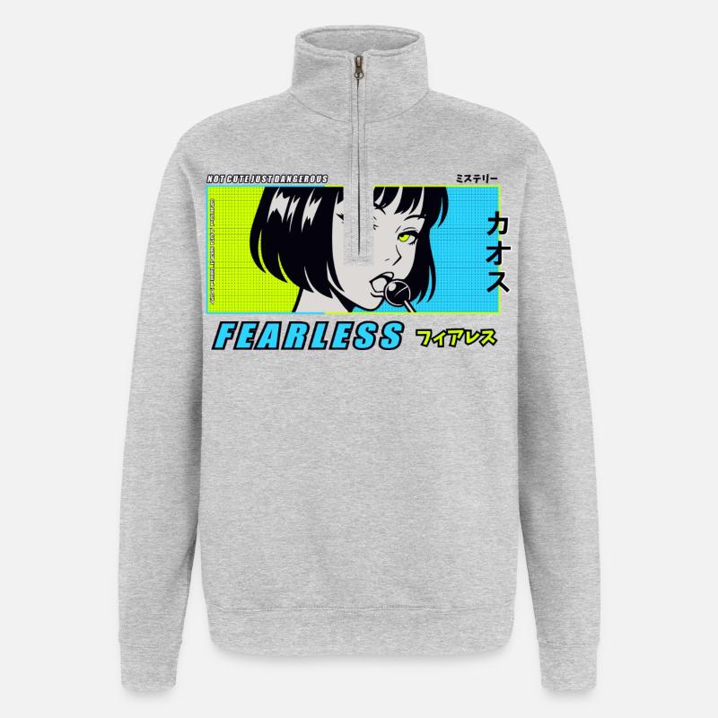 Fille d’anime avec sucette - Sweat à zip 1/4 - gris chiné