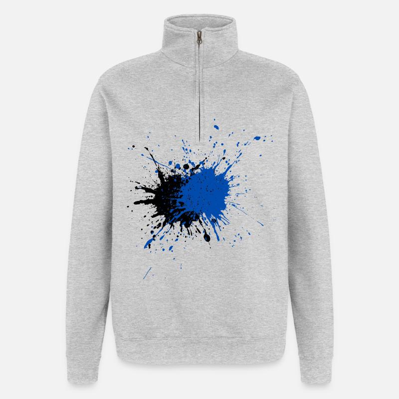 Impression créative d’éclaboussures de peinture bleue - Sweat à zip 1/4 - gris chiné