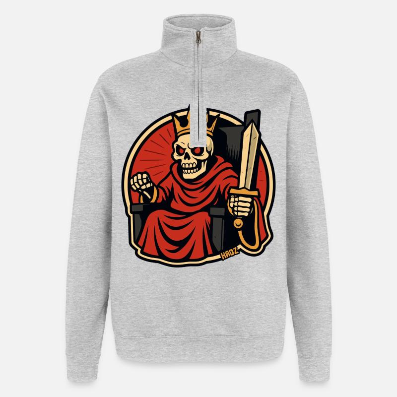 Roi squelette avec épée - Sweat à zip 1/4 - gris chiné