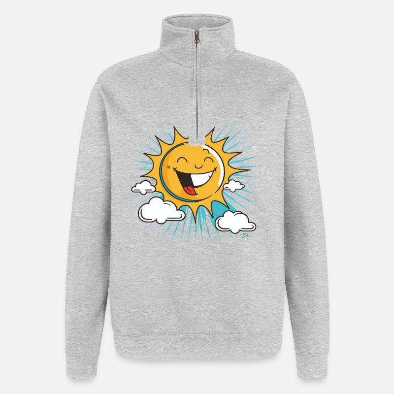 Soleil souriant avec éclatement de nuages - Sweat à zip 1/4 - gris chiné