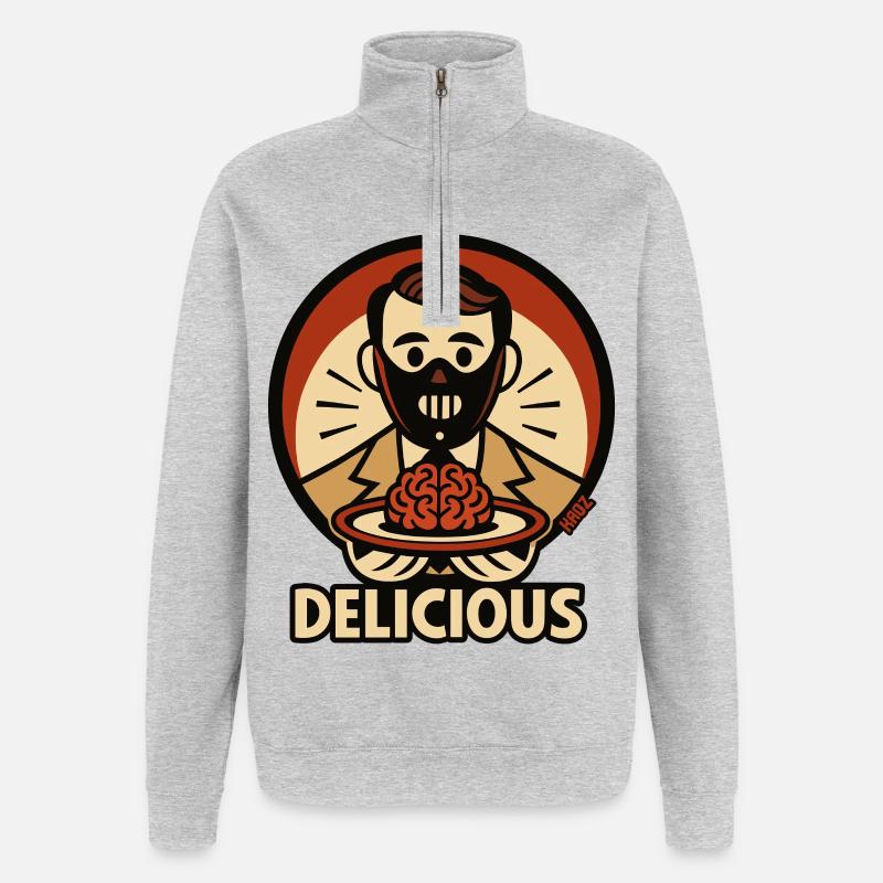 Lecker Lecter Catering mit Gehirn Teller - Quarter-Zip-Sweatshirt - Grau meliert