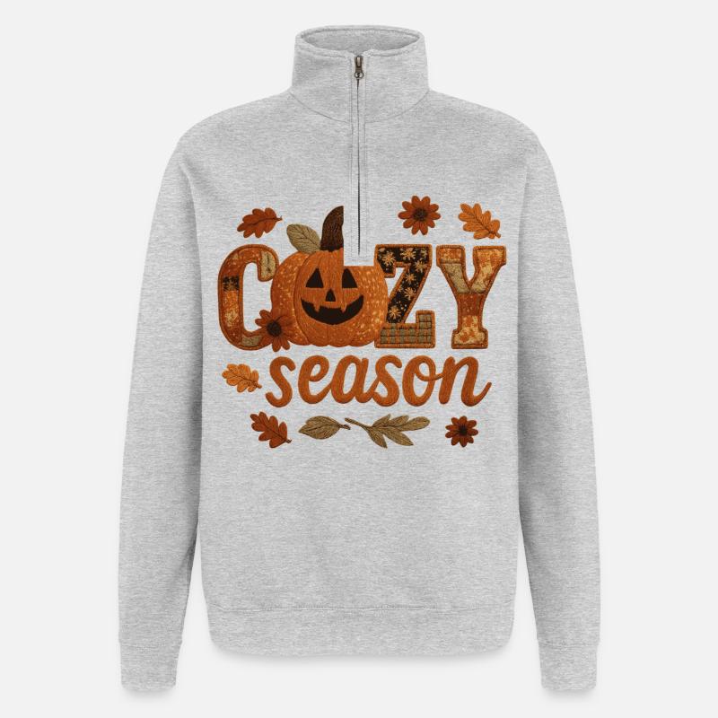 Patchwork de citrouilles douillettes - Sweat à zip 1/4 - gris chiné