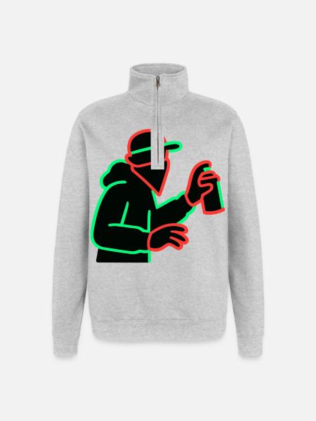 Neon Graffiti Sprayer Silhouette - Quarter-Zip Sweatshirt - heather grey