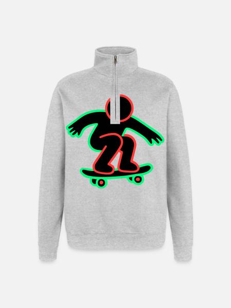 Neon Skateboarder Line Art - Quarter-Zip Sweatshirt - heather grey