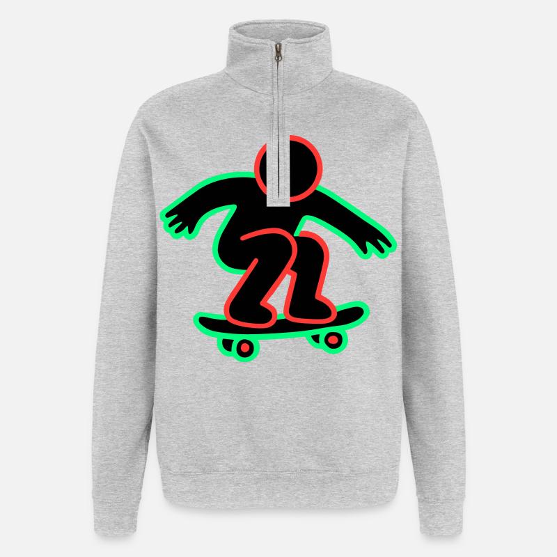 Dessin au trait de skateboarder néon - Sweat à zip 1/4 - gris chiné