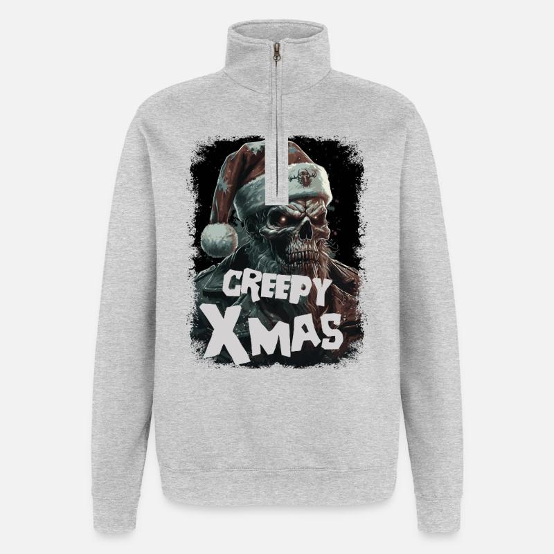 Zombie mit Weihnachtsmütze - Quarter-Zip-Sweatshirt - Grau meliert