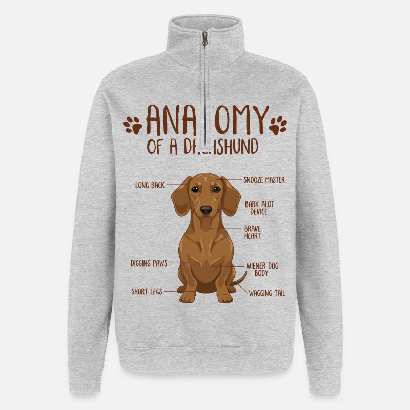 Anatomie d’un teckel - Sweat à zip 1/4 - gris chiné