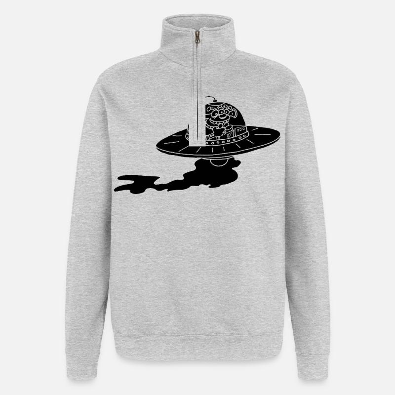 Außerirdisches Raumschiff (Schwarz) - Quarter-Zip-Sweatshirt - Grau meliert