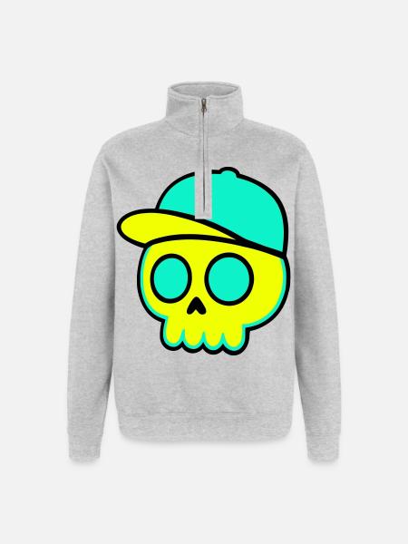 Neon Schädel Cap Streetwear - Quarter-Zip-Sweatshirt - Grau meliert