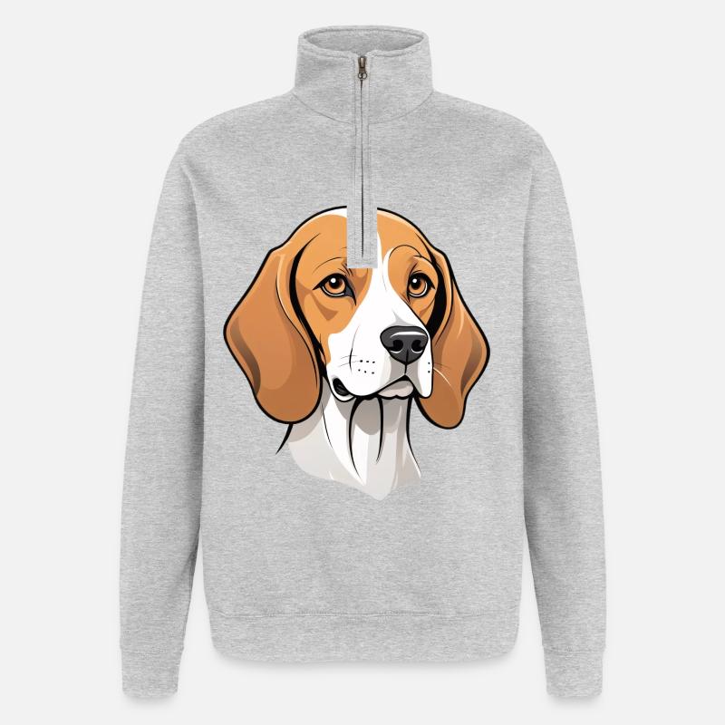 Portrait de dessin animé Beagle - Sweat à zip 1/4 - gris chiné