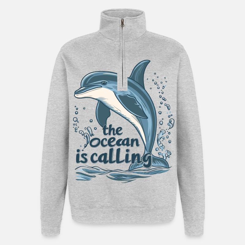 The Ocean is Calling - Dolphin - Quarter-Zip Sweatshirt - heather grey