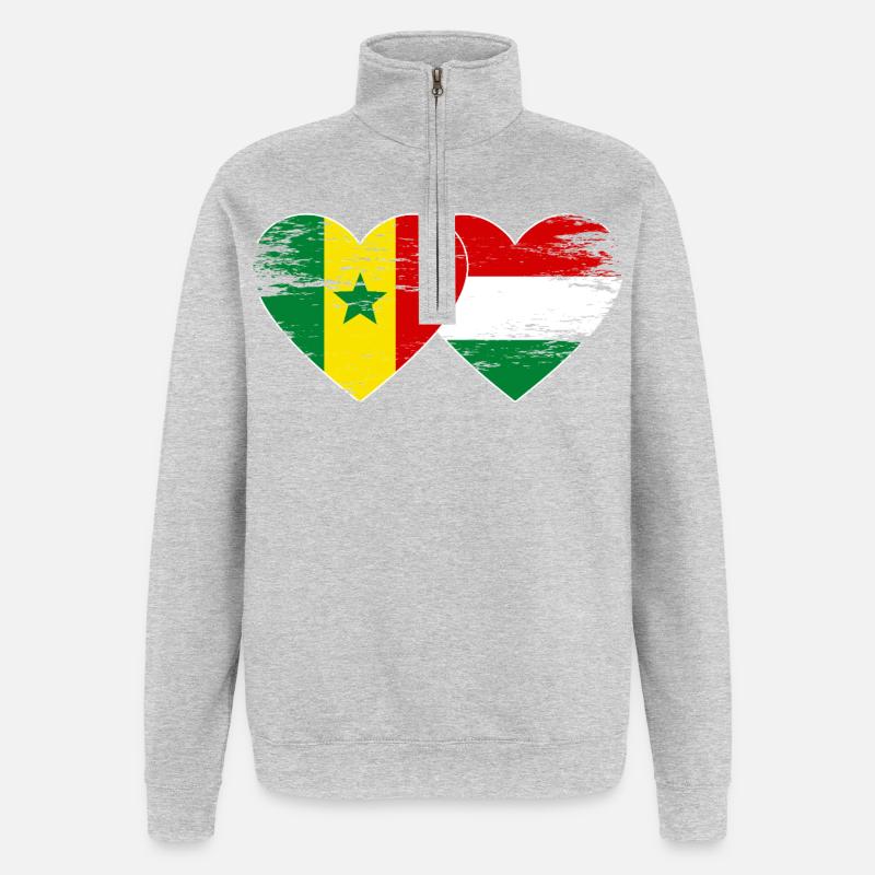 Sénégal Hongrie Drapeau Coeur utilisé - Sweat à zip 1/4 - gris chiné