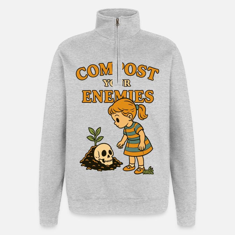 Kompostiere deine Feinde - Quarter-Zip-Sweatshirt - Grau meliert