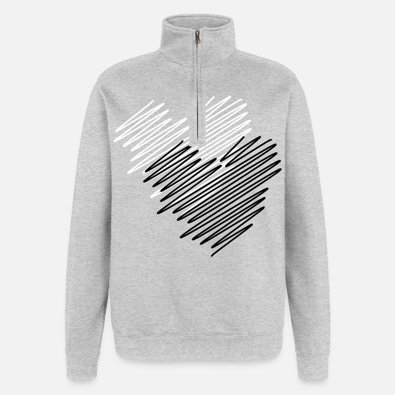 Zwei Herzen Scribble - Quarter-Zip-Sweatshirt - Grau meliert