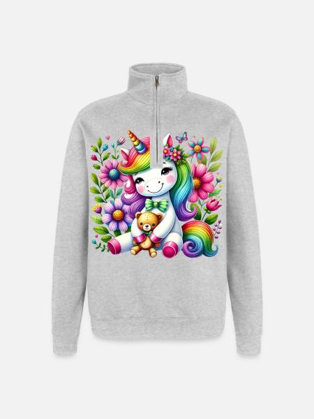 Regenbogen Einhorn Blumentraum - Quarter-Zip-Sweatshirt - Grau meliert
