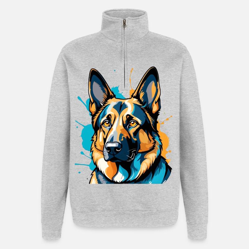 Lebendiger Schäferhund Farbexplosion - Quarter-Zip-Sweatshirt - Grau meliert