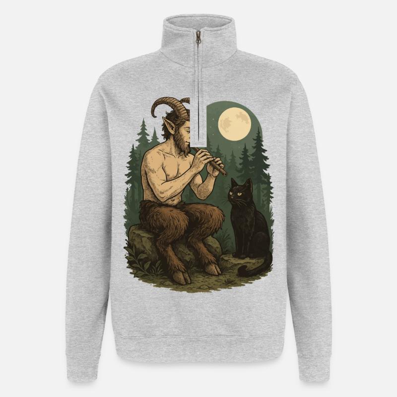 Nuit Forêt Démon Flûte Faune - Sweat à zip 1/4 - gris chiné