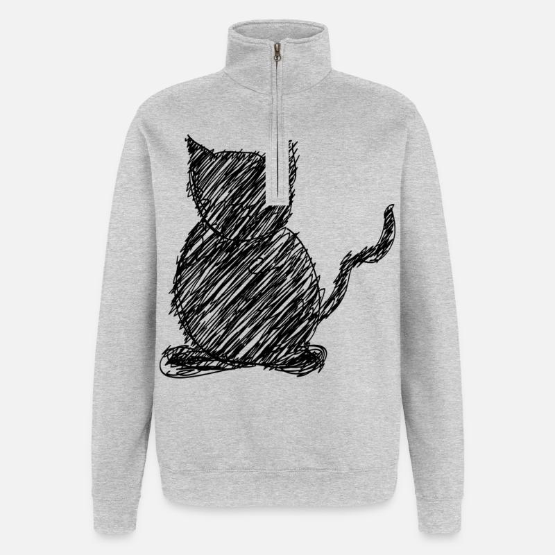 Katze Scribble Zeichnung Tier Geschenk - Quarter-Zip-Sweatshirt - Grau meliert