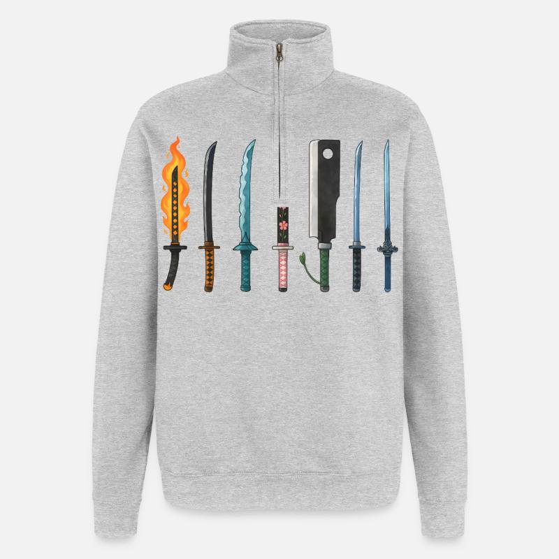 Conception de la collection d’épées d’anime - Sweat à zip 1/4 - gris chiné