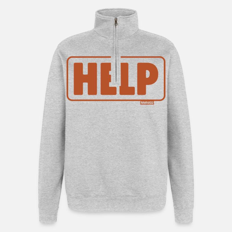 Notruf Schild Retro Design Hilfe - Quarter-Zip-Sweatshirt - Grau meliert
