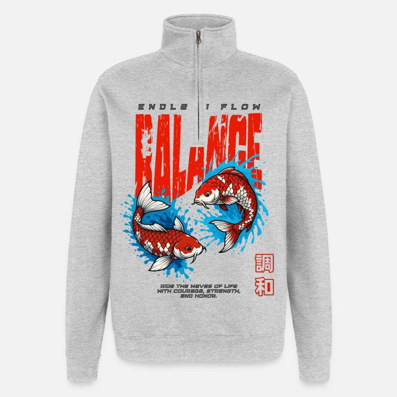 Poisson Koi - Équilibre - Sweat à zip 1/4 - gris chiné