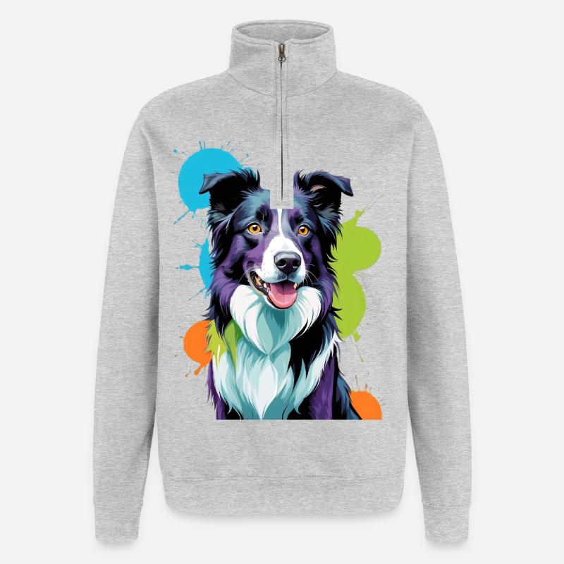 Buntgespritzter Border Collie - Quarter-Zip-Sweatshirt - Grau meliert