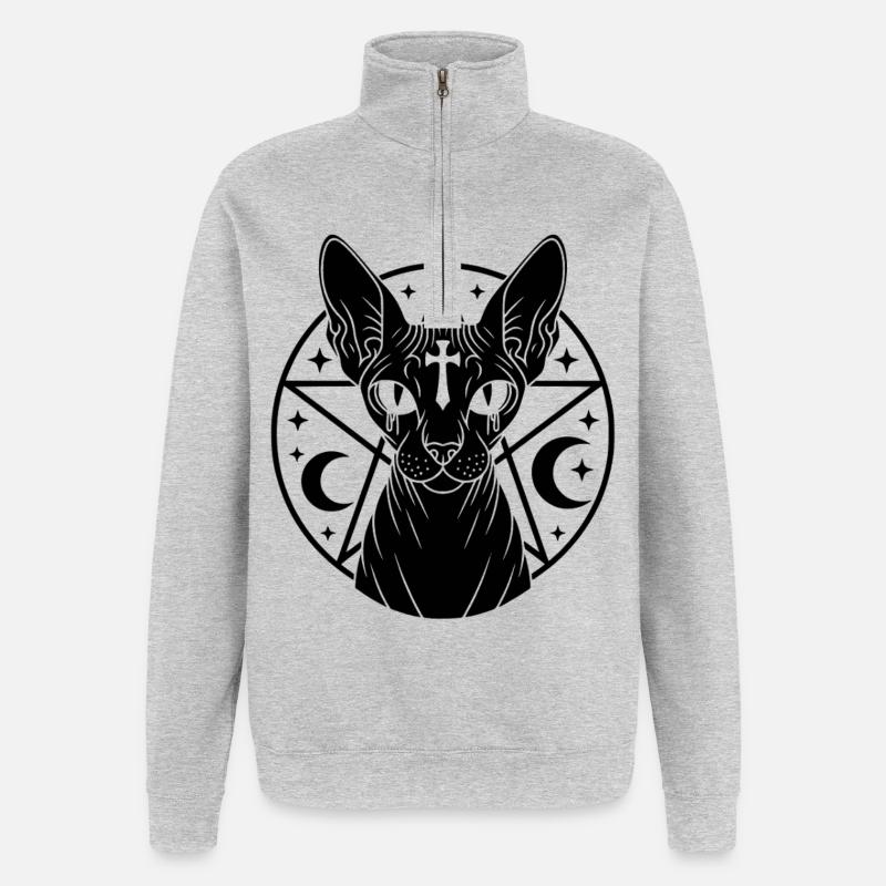 Sphynx Katze Okkult - Quarter-Zip-Sweatshirt - Grau meliert