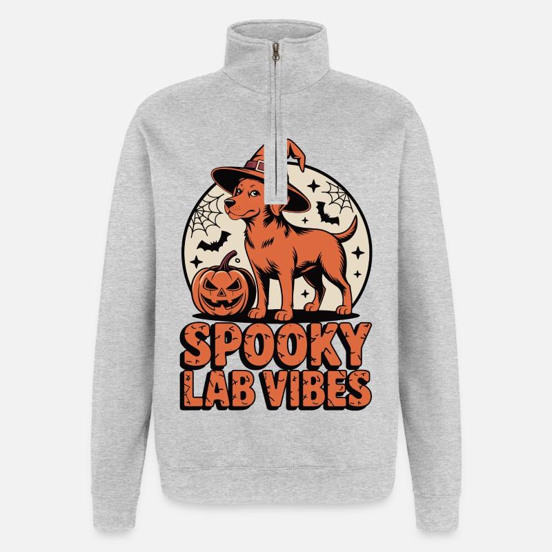 Spukiger Foxred Labrador Halloween - Quarter-Zip-Sweatshirt - Grau meliert