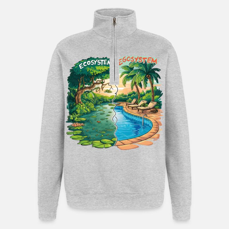 Ökosystem vs. Egosystem Umweltfreundliche Botschaft - Quarter-Zip-Sweatshirt - Grau meliert