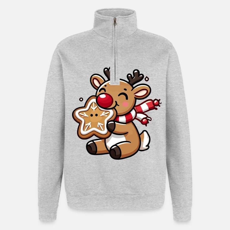 Rentier mit Plätzchen Freude - Quarter-Zip-Sweatshirt - Grau meliert