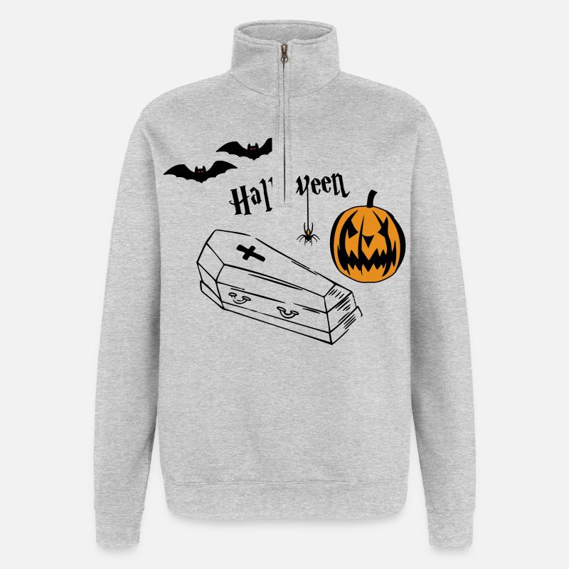 Halloween Kürbis Silhouette - Quarter-Zip-Sweatshirt - Grau meliert