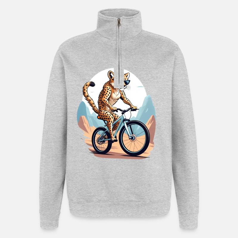 Léopard en safari en VTT - Sweat à zip 1/4 - gris chiné