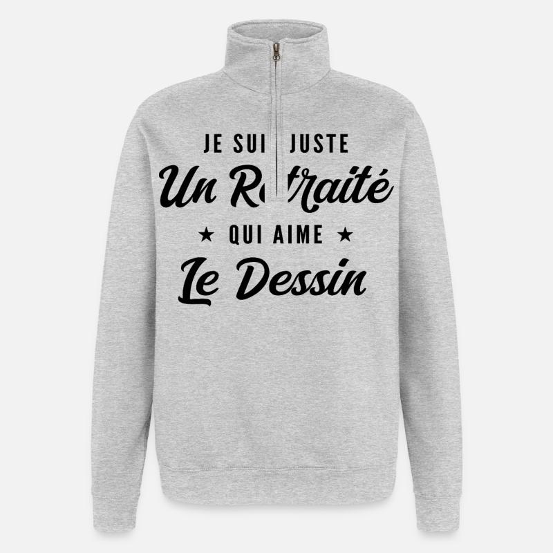 Retraité Dessinateur Humour Cadeau Retraite - Sweat à zip 1/4 - gris chiné