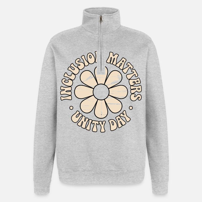 Inklusion Botschaft Retro Blumen - Quarter-Zip-Sweatshirt - Grau meliert