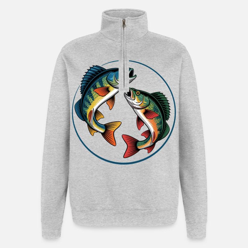 Zwei springende Barsche - Quarter-Zip-Sweatshirt - Grau meliert