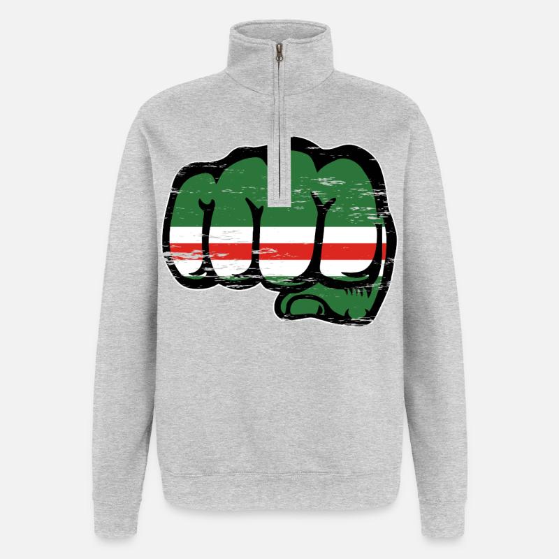 Tschetschenien Flagge Faust used - Quarter-Zip-Sweatshirt - Grau meliert