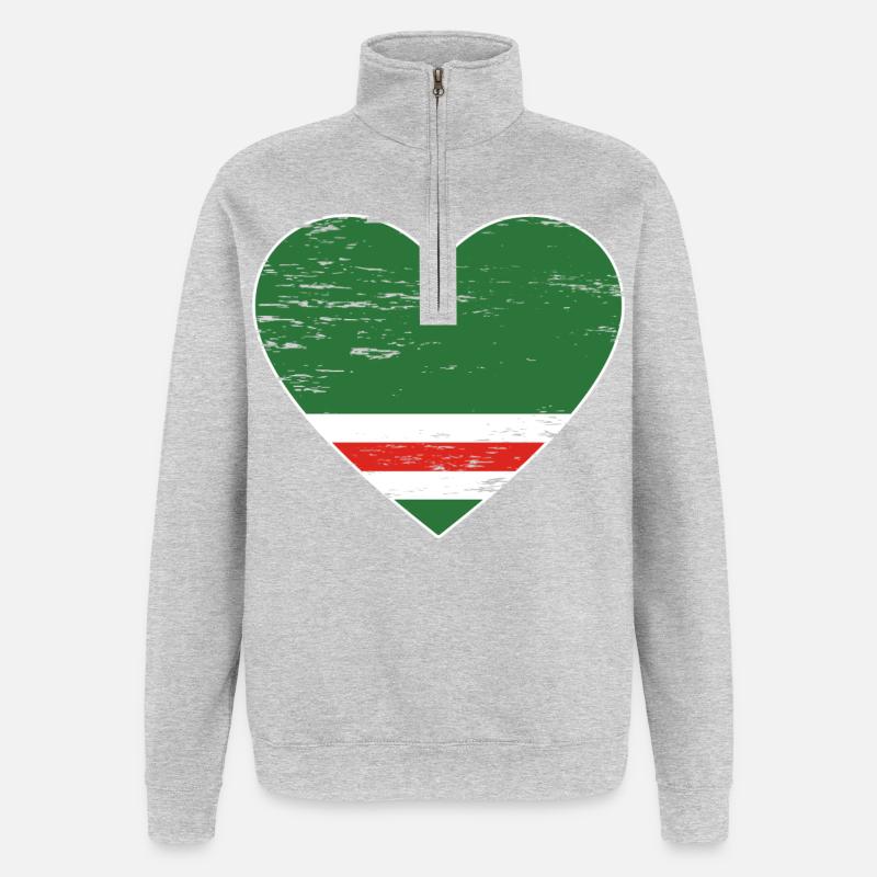 Drapeau de la Tchétchénie coeur utilisé - Sweat à zip 1/4 - gris chiné